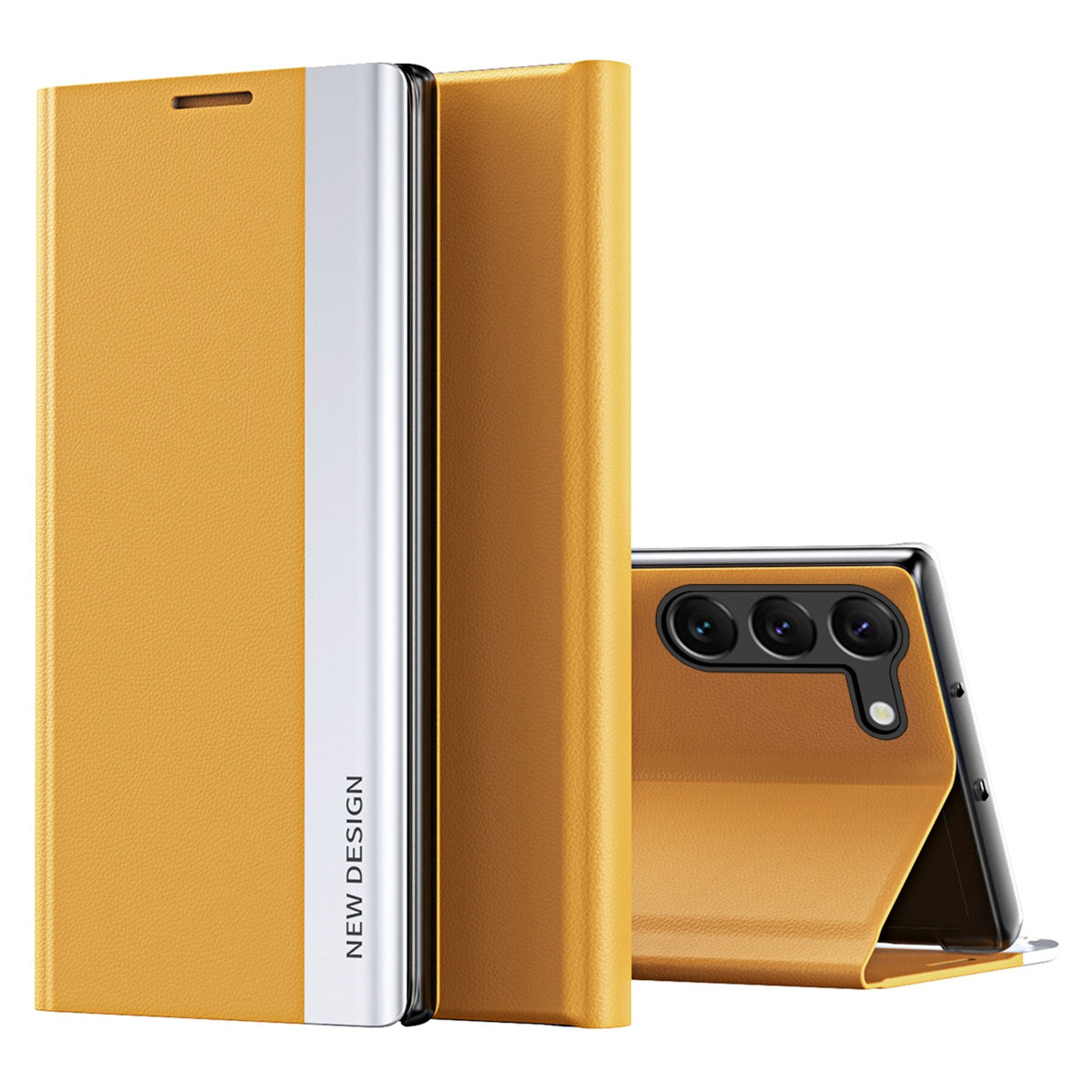For Samsung Galaxy S23 Electroplating PU Leather Flip Viewing Stand Cover Magnetic Adsorption Phone Case
