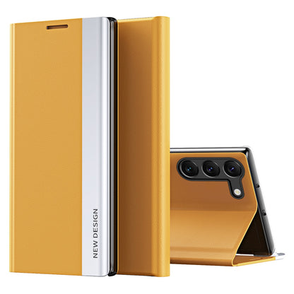 For Samsung Galaxy S23 Electroplating PU Leather Flip Viewing Stand Cover Magnetic Adsorption Phone Case