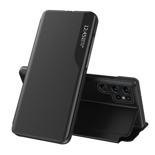 PU Leather Phone Case for Samsung Galaxy S23 Ultra Magnetic Closure Protective Case Anti-Fall View Window Folio Flip Cover with Stand