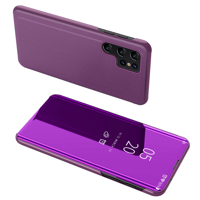 For Samsung Galaxy S23 Ultra Stand Feature Mirror Electroplating View Window PU Leather Case Phone Cover Protector