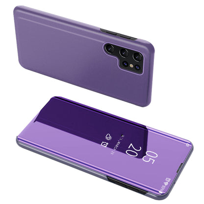 For Samsung Galaxy S23 Ultra Stand Feature Mirror Electroplating View Window PU Leather Case Phone Cover Protector