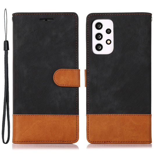 For Samsung Galaxy A13 4G / A13 5G / M13 5G / A04 4G (164.4 x 76.3 x 9.1 mm) / A04s 4G (164.7 x 76.7 x 9.1 mm) Color Splicing Wallet Phone Case Skin-Touch Feeling PU  Leather Stand Flip Cover