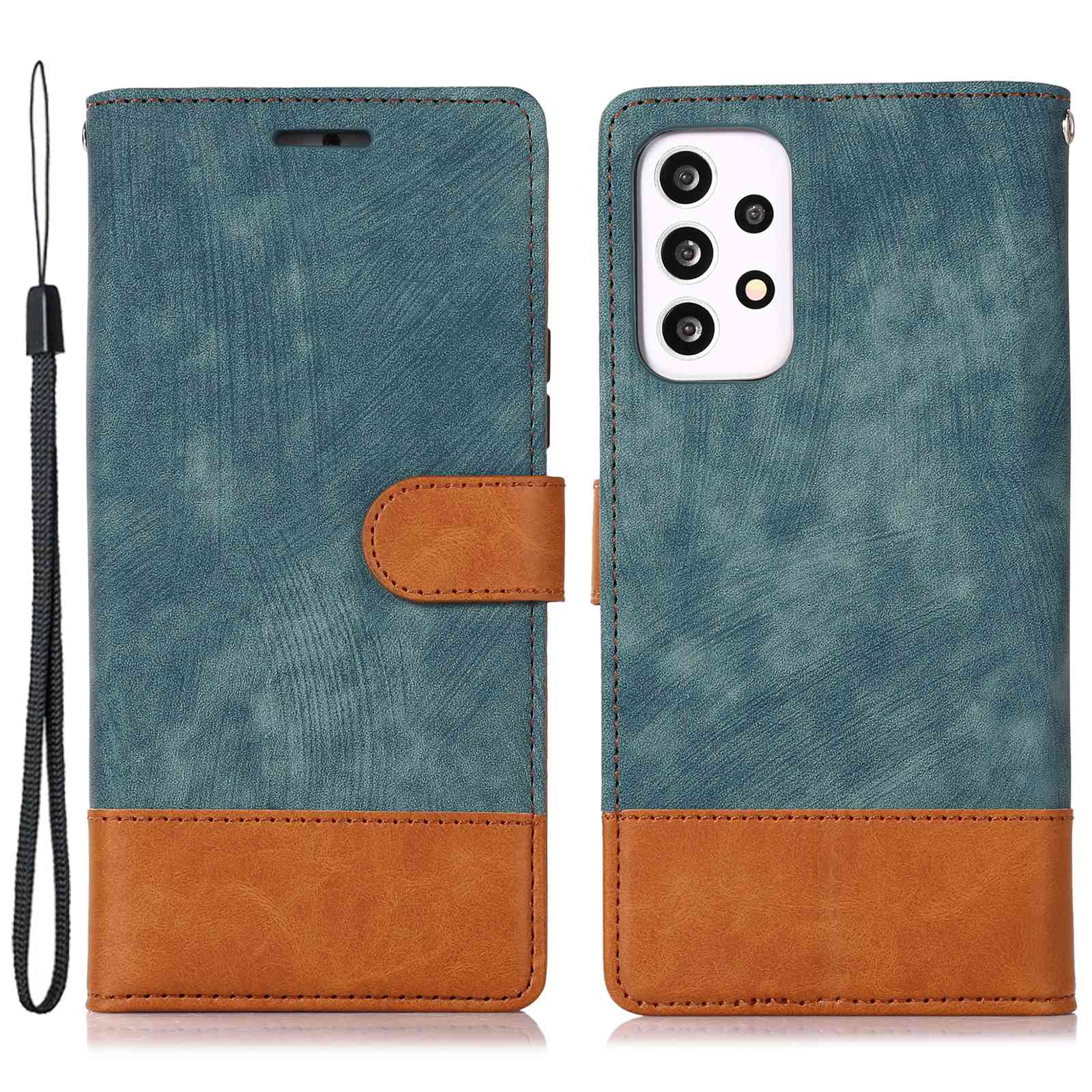 For Samsung Galaxy A13 4G / A13 5G / M13 5G / A04 4G (164.4 x 76.3 x 9.1 mm) / A04s 4G (164.7 x 76.7 x 9.1 mm) Color Splicing Wallet Phone Case Skin-Touch Feeling PU  Leather Stand Flip Cover