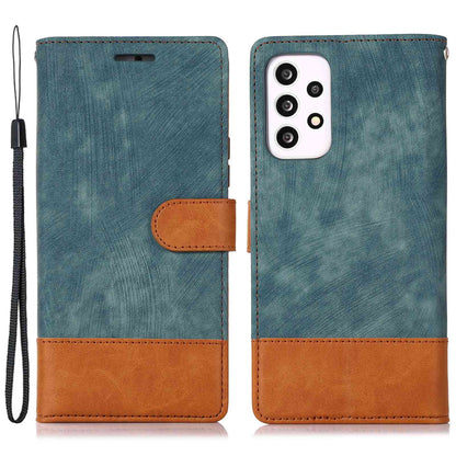 For Samsung Galaxy A13 4G / A13 5G / M13 5G / A04 4G (164.4 x 76.3 x 9.1 mm) / A04s 4G (164.7 x 76.7 x 9.1 mm) Color Splicing Wallet Phone Case Skin-Touch Feeling PU  Leather Stand Flip Cover
