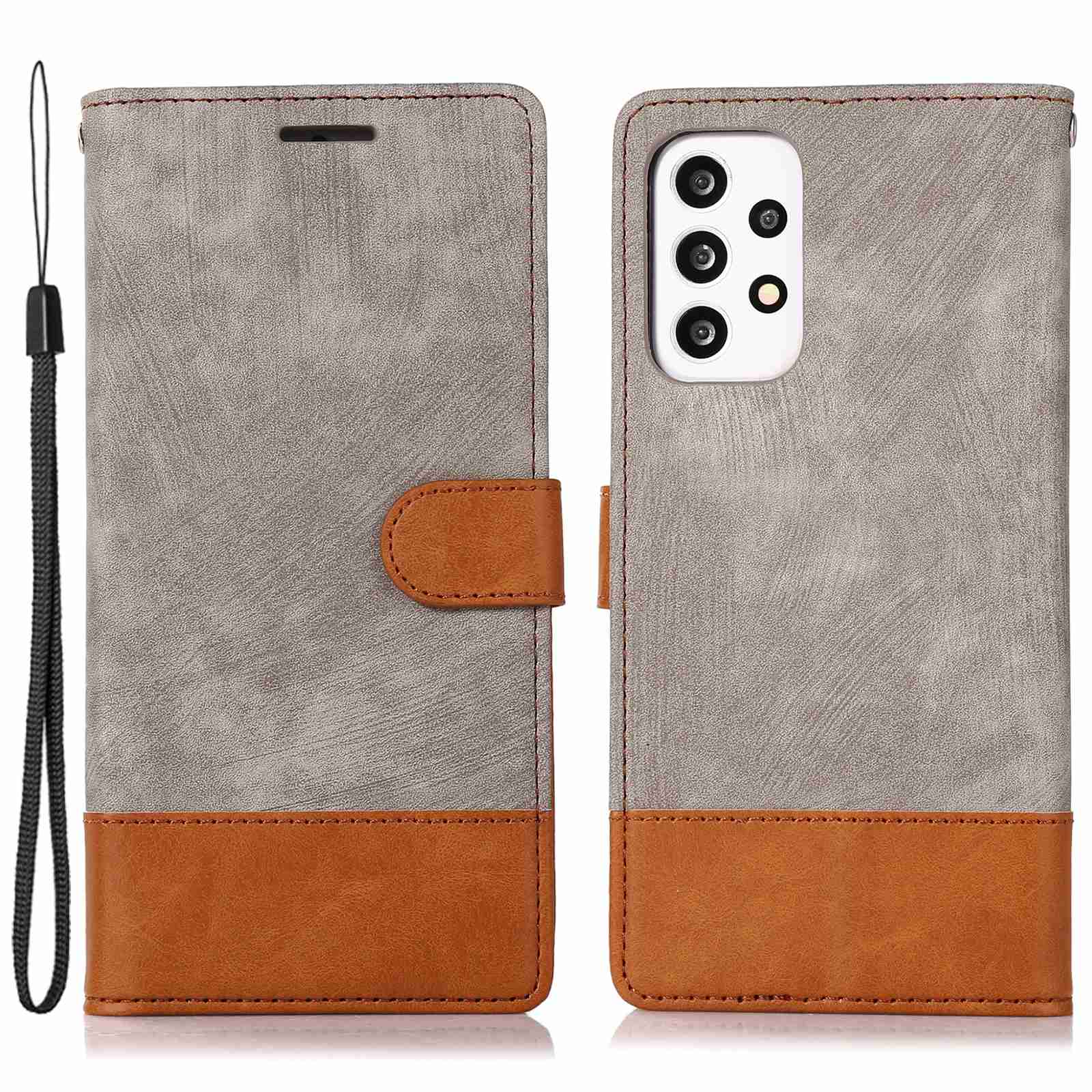 For Samsung Galaxy A13 4G / A13 5G / M13 5G / A04 4G (164.4 x 76.3 x 9.1 mm) / A04s 4G (164.7 x 76.7 x 9.1 mm) Color Splicing Wallet Phone Case Skin-Touch Feeling PU  Leather Stand Flip Cover