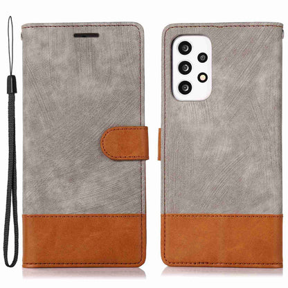 For Samsung Galaxy A13 4G / A13 5G / M13 5G / A04 4G (164.4 x 76.3 x 9.1 mm) / A04s 4G (164.7 x 76.7 x 9.1 mm) Color Splicing Wallet Phone Case Skin-Touch Feeling PU  Leather Stand Flip Cover