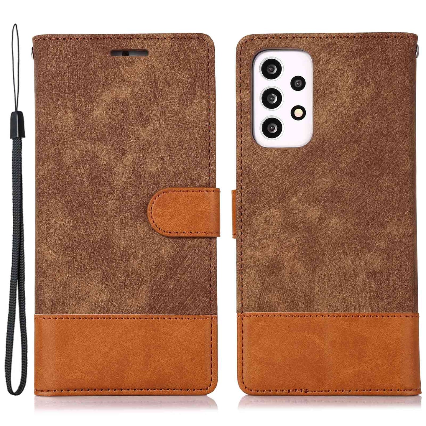 For Samsung Galaxy A13 4G / A13 5G / M13 5G / A04 4G (164.4 x 76.3 x 9.1 mm) / A04s 4G (164.7 x 76.7 x 9.1 mm) Color Splicing Wallet Phone Case Skin-Touch Feeling PU  Leather Stand Flip Cover