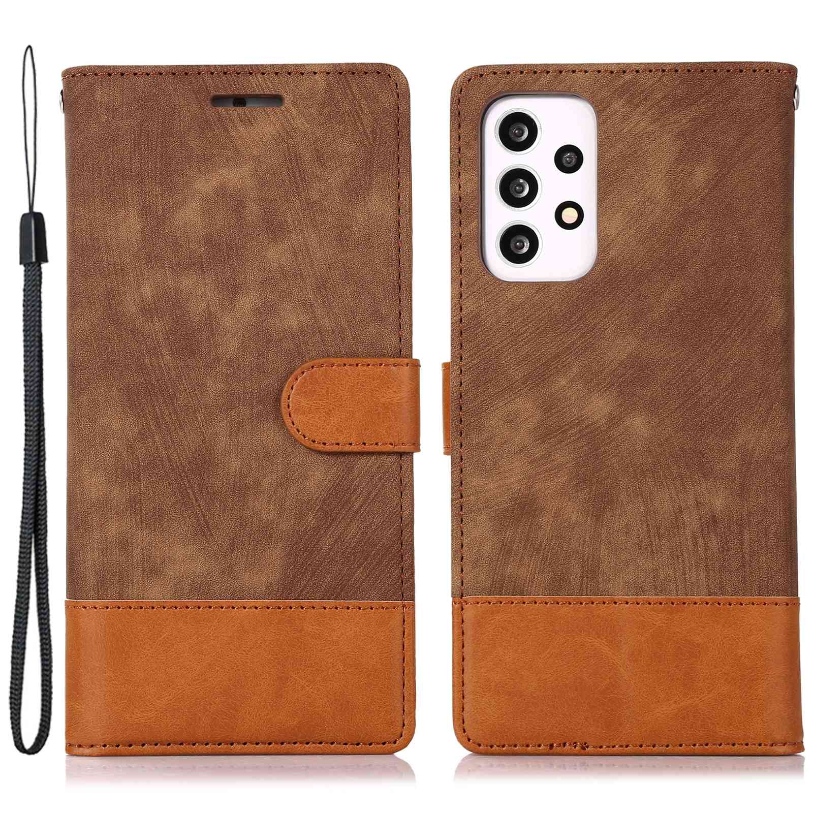 For Samsung Galaxy A13 4G / A13 5G / M13 5G / A04 4G (164.4 x 76.3 x 9.1 mm) / A04s 4G (164.7 x 76.7 x 9.1 mm) Color Splicing Wallet Phone Case Skin-Touch Feeling PU  Leather Stand Flip Cover