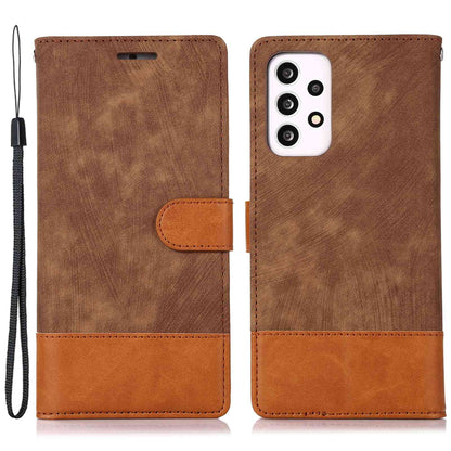 For Samsung Galaxy A13 4G / A13 5G / M13 5G / A04 4G (164.4 x 76.3 x 9.1 mm) / A04s 4G (164.7 x 76.7 x 9.1 mm) Color Splicing Wallet Phone Case Skin-Touch Feeling PU  Leather Stand Flip Cover
