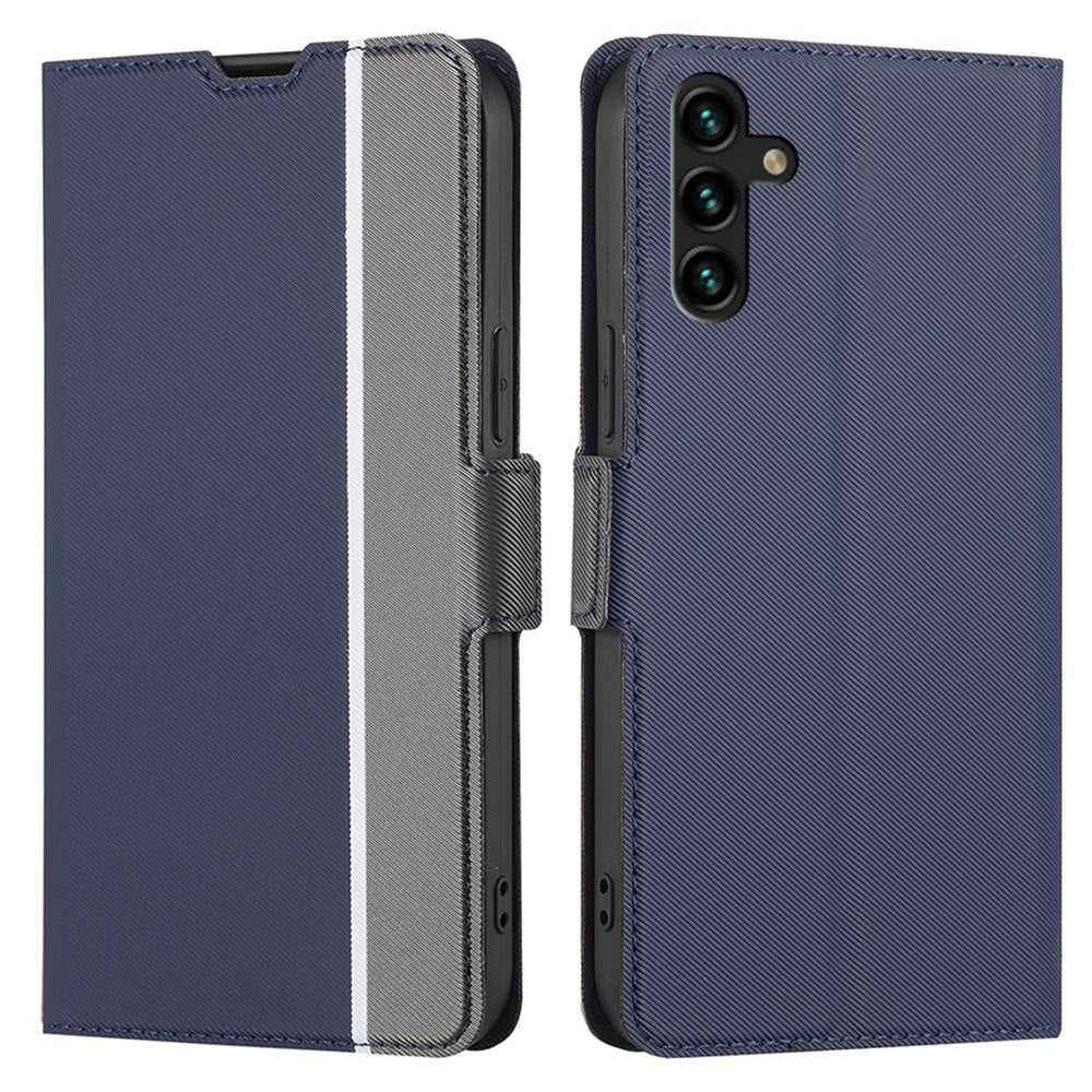 For Samsung Galaxy A04s 4G (164.7 x 76.7 x 9.1 mm) Twill Texture Card Holder Phone Case PU Leather Dual Magnet Clasp Stand Cover