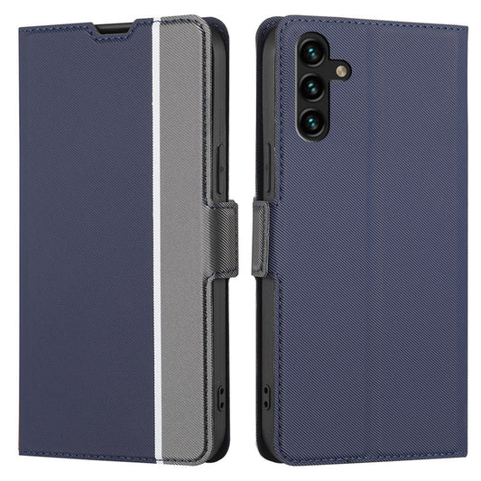 For Samsung Galaxy A04s 4G (164.7 x 76.7 x 9.1 mm) Twill Texture Card Holder Phone Case PU Leather Dual Magnet Clasp Stand Cover