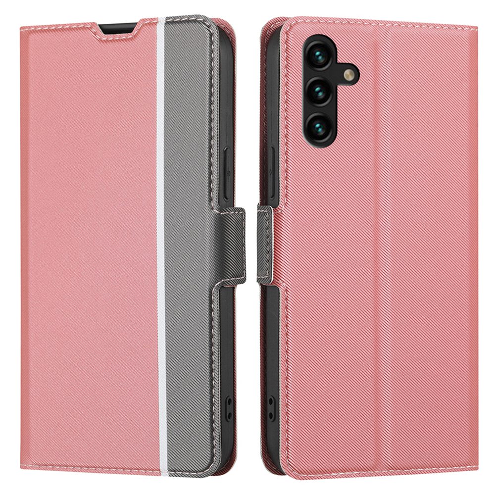 For Samsung Galaxy A04s 4G (164.7 x 76.7 x 9.1 mm) Twill Texture Card Holder Phone Case PU Leather Dual Magnet Clasp Stand Cover