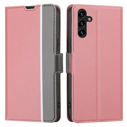 For Samsung Galaxy A04s 4G (164.7 x 76.7 x 9.1 mm) Twill Texture Card Holder Phone Case PU Leather Dual Magnet Clasp Stand Cover