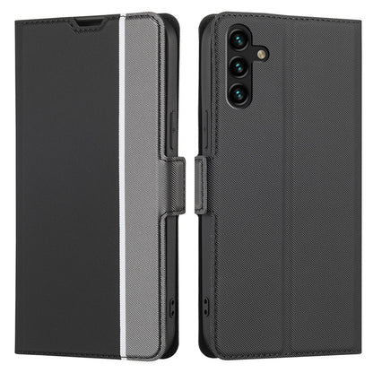 For Samsung Galaxy A04s 4G (164.7 x 76.7 x 9.1 mm) Twill Texture Card Holder Phone Case PU Leather Dual Magnet Clasp Stand Cover