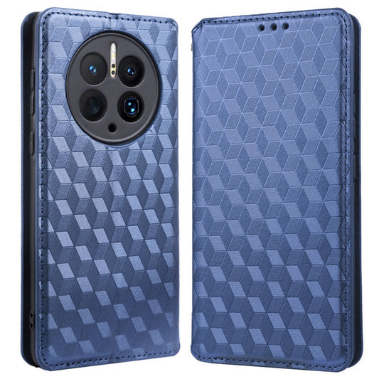 For Huawei Mate 50 Pro 4G Wallet Design Rhombus Pattern Imprinted PU Leather Case Stand Magnetic Absorption Protective Phone Cover