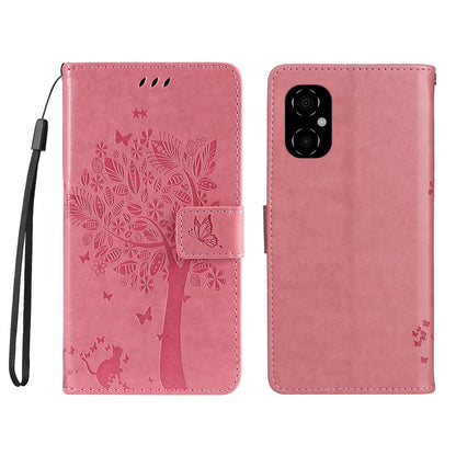 KT Imprinting Flower Series-3 for Xiaomi Poco M4 5G / Poco M5 (India) 4G Imprinted Cat Tree Pattern PU Leather Stand Case Magnetic Phone Wallet Cover