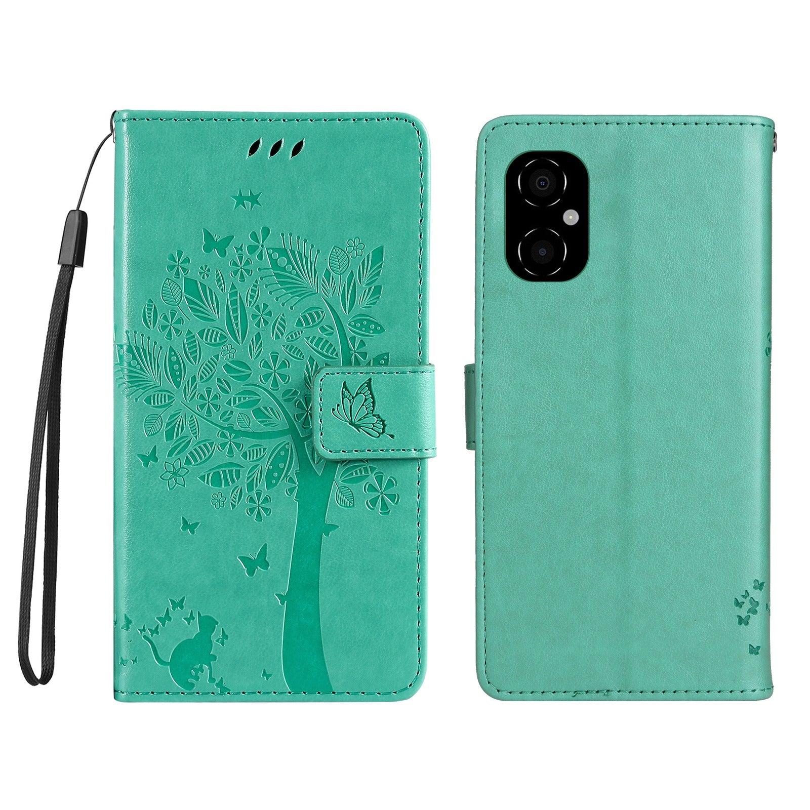 KT Imprinting Flower Series-3 for Xiaomi Poco M4 5G / Poco M5 (India) 4G Imprinted Cat Tree Pattern PU Leather Stand Case Magnetic Phone Wallet Cover