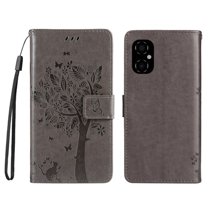 KT Imprinting Flower Series-3 for Xiaomi Poco M4 5G / Poco M5 (India) 4G Imprinted Cat Tree Pattern PU Leather Stand Case Magnetic Phone Wallet Cover