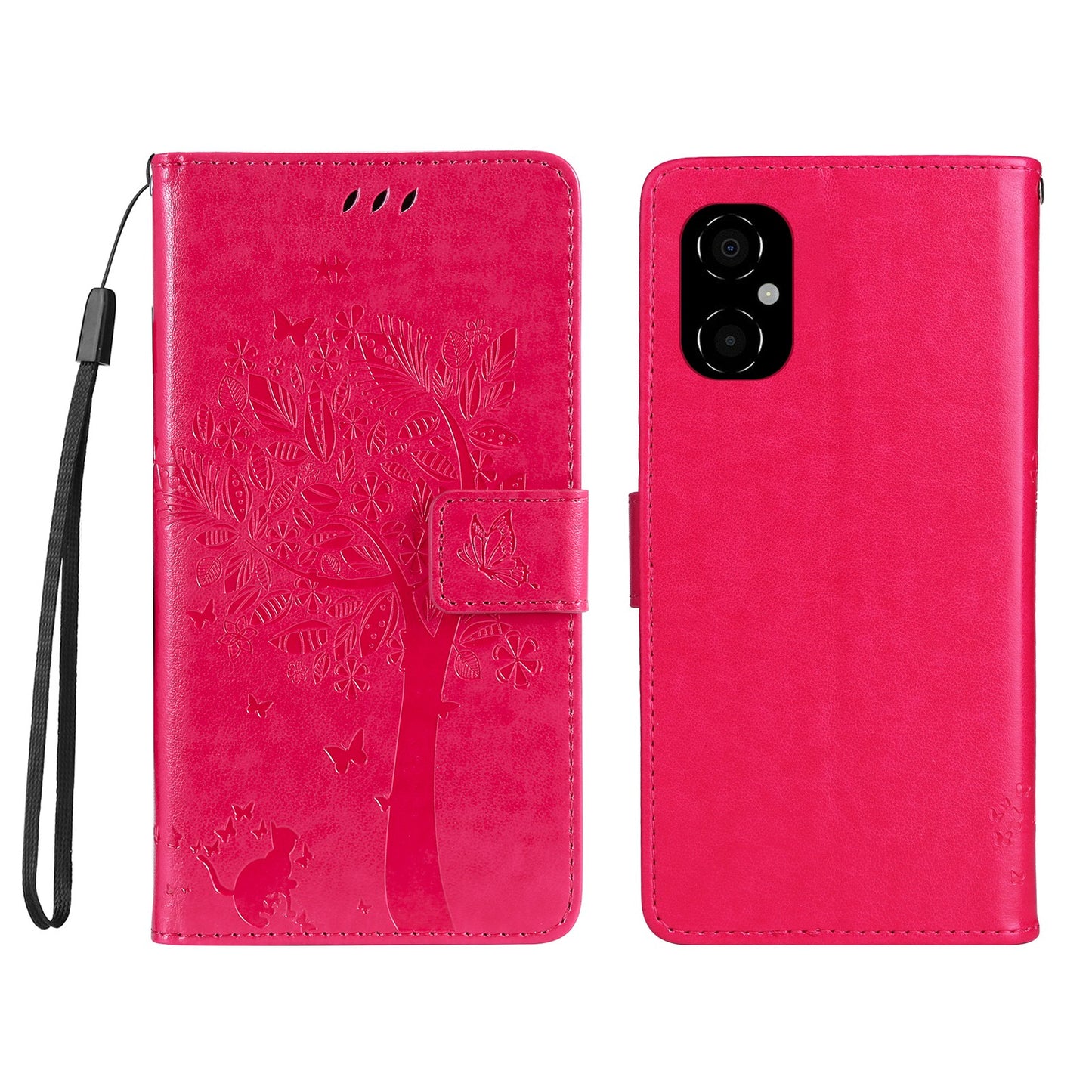 KT Imprinting Flower Series-3 for Xiaomi Poco M4 5G / Poco M5 (India) 4G Imprinted Cat Tree Pattern PU Leather Stand Case Magnetic Phone Wallet Cover
