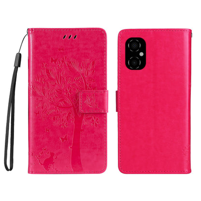 KT Imprinting Flower Series-3 for Xiaomi Poco M4 5G / Poco M5 (India) 4G Imprinted Cat Tree Pattern PU Leather Stand Case Magnetic Phone Wallet Cover