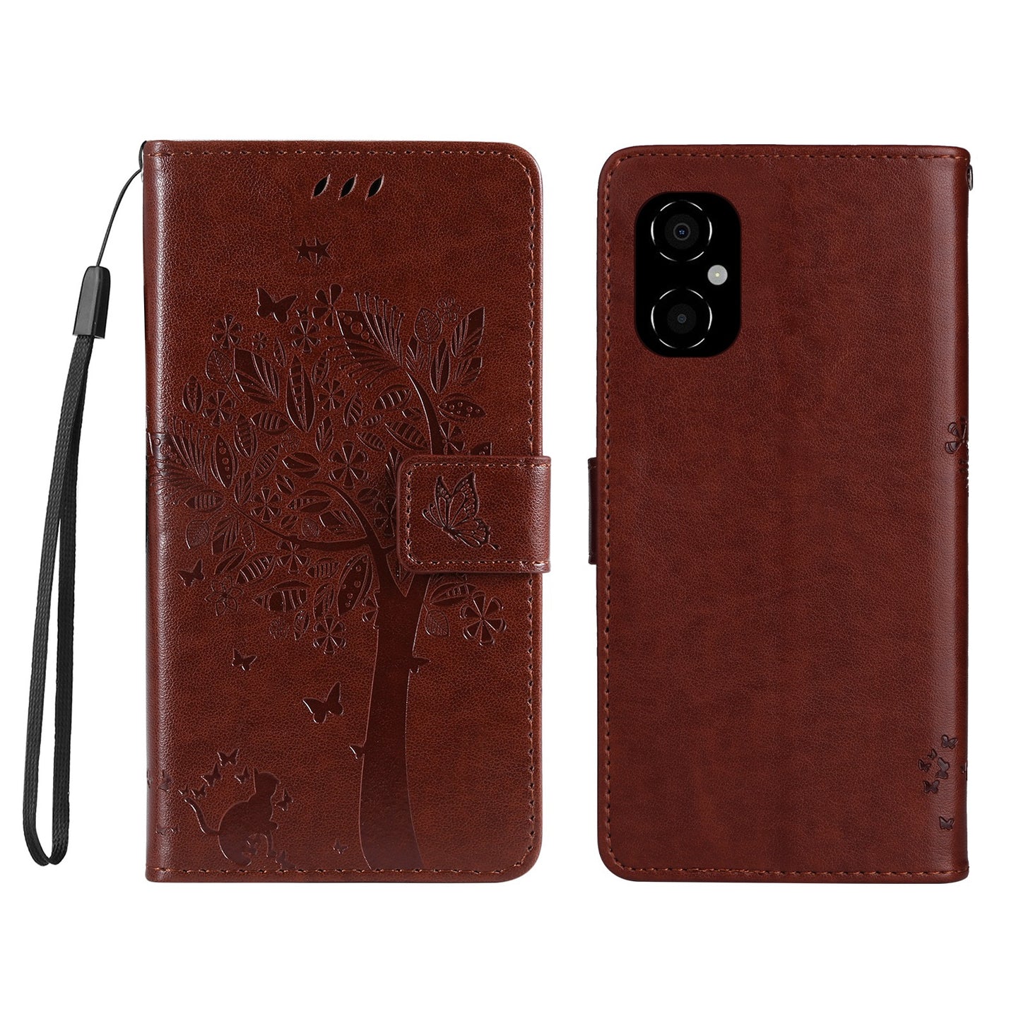 KT Imprinting Flower Series-3 for Xiaomi Poco M4 5G / Poco M5 (India) 4G Imprinted Cat Tree Pattern PU Leather Stand Case Magnetic Phone Wallet Cover