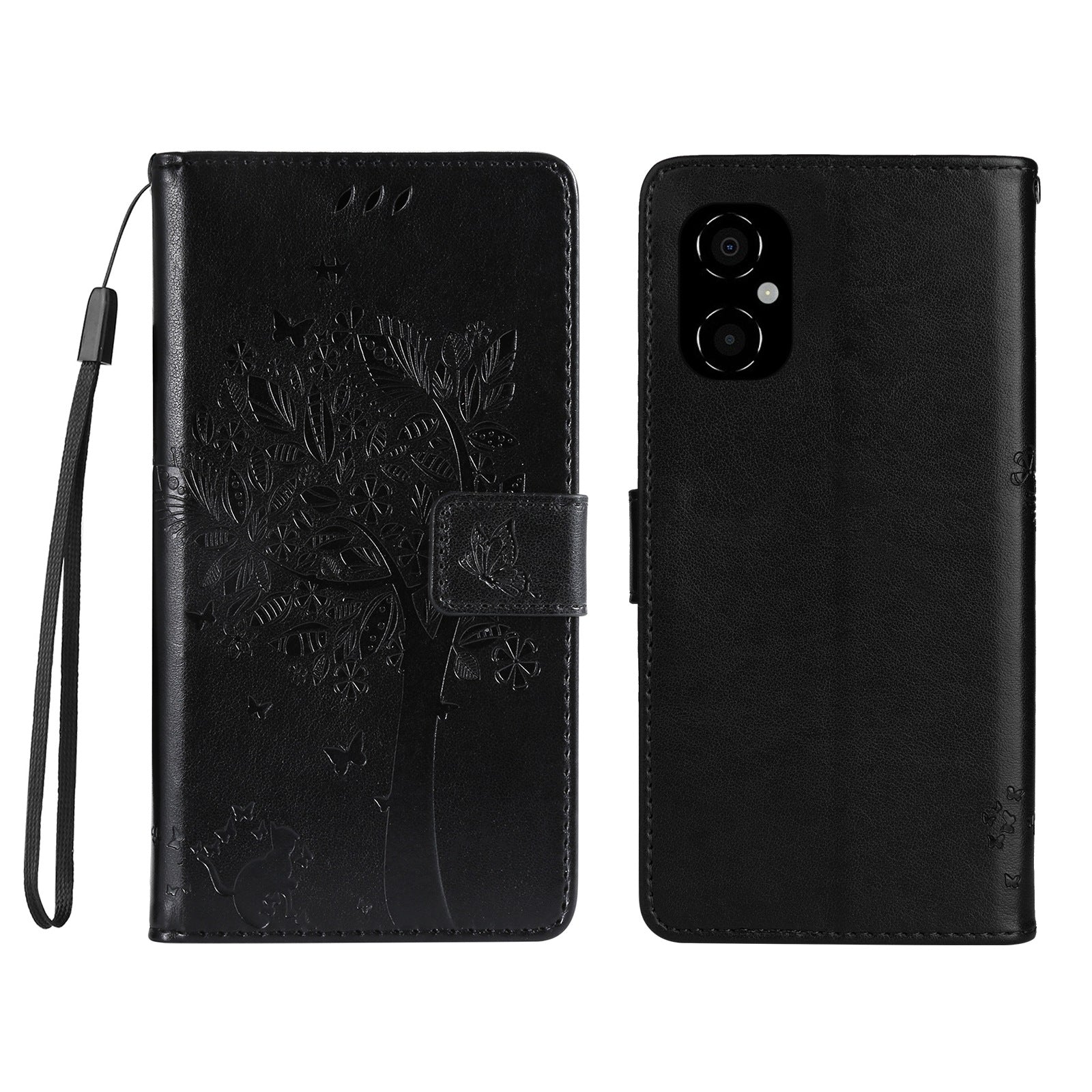 KT Imprinting Flower Series-3 for Xiaomi Poco M4 5G / Poco M5 (India) 4G Imprinted Cat Tree Pattern PU Leather Stand Case Magnetic Phone Wallet Cover