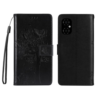 KT Imprinting Flower Series-3 for Xiaomi Poco M4 5G / Poco M5 (India) 4G Imprinted Cat Tree Pattern PU Leather Stand Case Magnetic Phone Wallet Cover