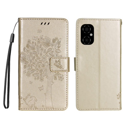 KT Imprinting Flower Series-3 for Xiaomi Poco M4 5G / Poco M5 (India) 4G Imprinted Cat Tree Pattern PU Leather Stand Case Magnetic Phone Wallet Cover