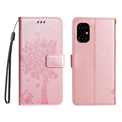 KT Imprinting Flower Series-3 for Xiaomi Poco M4 5G / Poco M5 (India) 4G Imprinted Cat Tree Pattern PU Leather Stand Case Magnetic Phone Wallet Cover