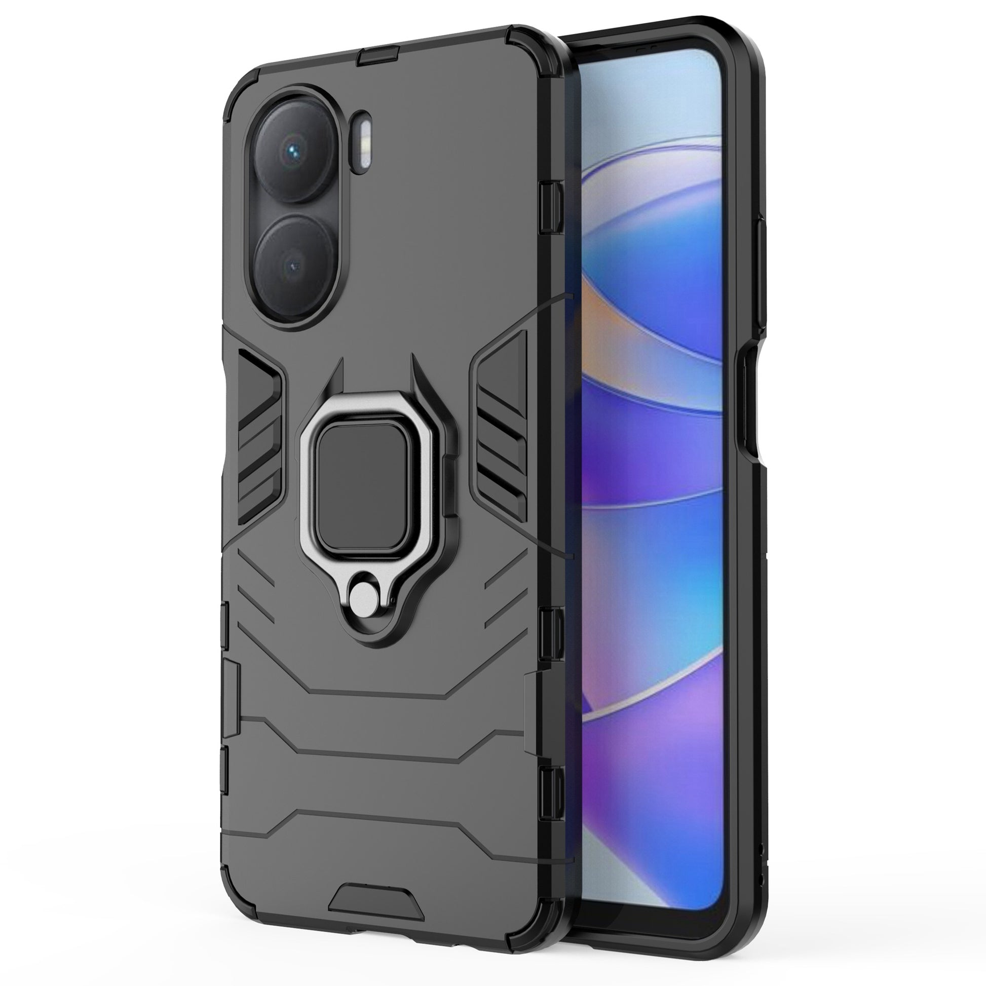 For Honor Play 40 Plus 5G Ring Holder Kickstand Phone Case Hard PC+Soft TPU Scratch-resistant Protective Back Cover