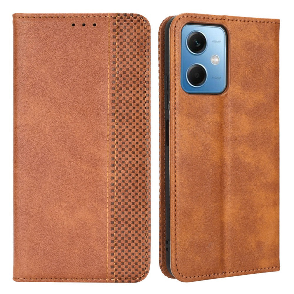 Retro Texture Phone Case For Xiaomi Redmi Note 12 5G Imprinted Pattern PU Leather Magnetic Auto Closing Wallet Stand Full Protection Cell Phone Cover