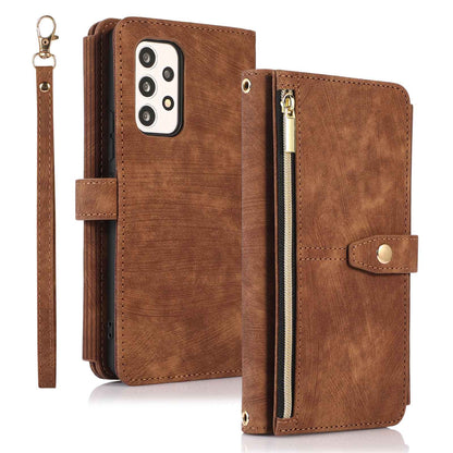 For Samsung Galaxy A13 4G / A13 5G / M13 5G / A04 4G (164.4 x 76.3 x 9.1 mm) / A04s 4G (164.7 x 76.7 x 9.1 mm) Zipper Pocket PU Leather Case Multiple Card Slots Wallet Stand Magnetic Phone Cover