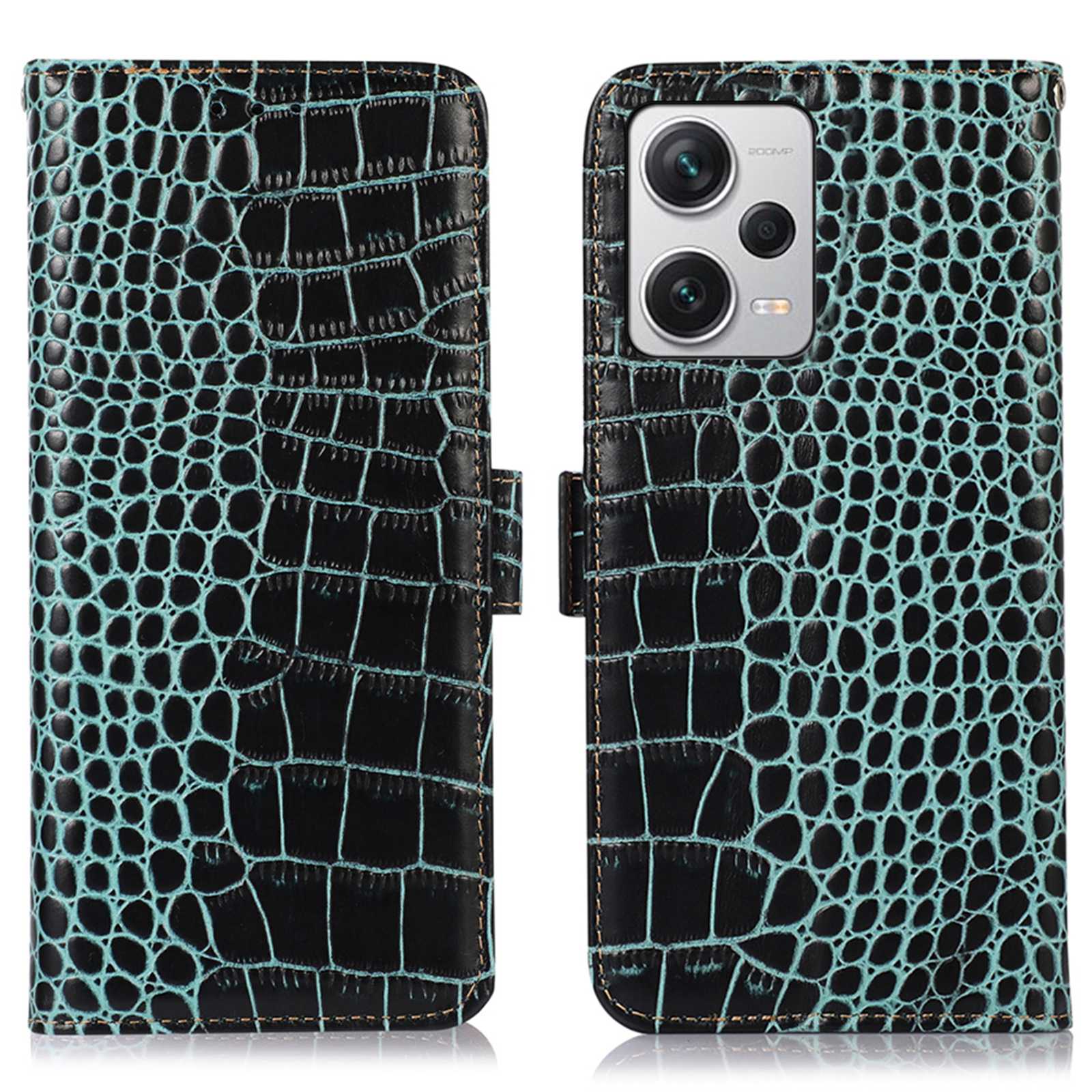 RFID Blocking Phone Cover For Xiaomi Redmi Note 12 Pro+ 5G, Crocodile Texture Genuine Cowhide Leather Phone Case Wallet Stand
