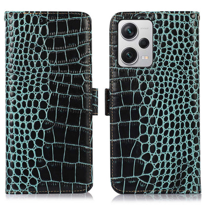 RFID Blocking Phone Cover For Xiaomi Redmi Note 12 Pro+ 5G, Crocodile Texture Genuine Cowhide Leather Phone Case Wallet Stand