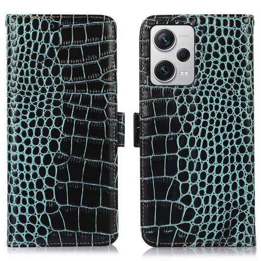 RFID Blocking Phone Cover For Xiaomi Redmi Note 12 Pro+ 5G, Crocodile Texture Genuine Cowhide Leather Phone Case Wallet Stand