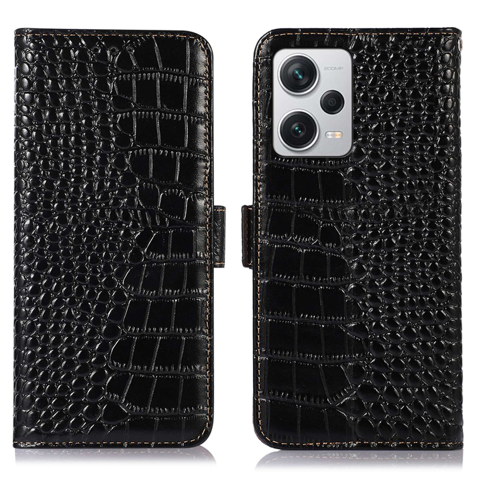 RFID Blocking Phone Cover For Xiaomi Redmi Note 12 Pro+ 5G, Crocodile Texture Genuine Cowhide Leather Phone Case Wallet Stand
