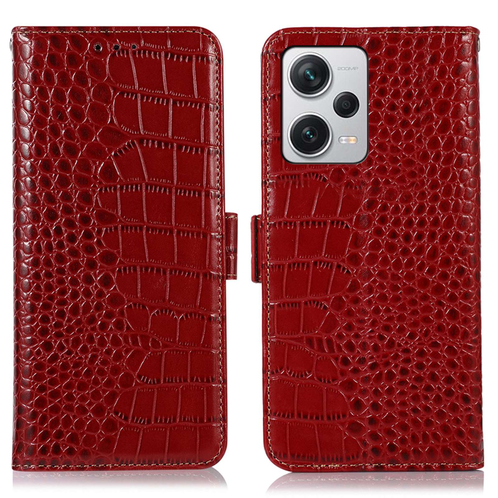 RFID Blocking Phone Cover For Xiaomi Redmi Note 12 Pro+ 5G, Crocodile Texture Genuine Cowhide Leather Phone Case Wallet Stand