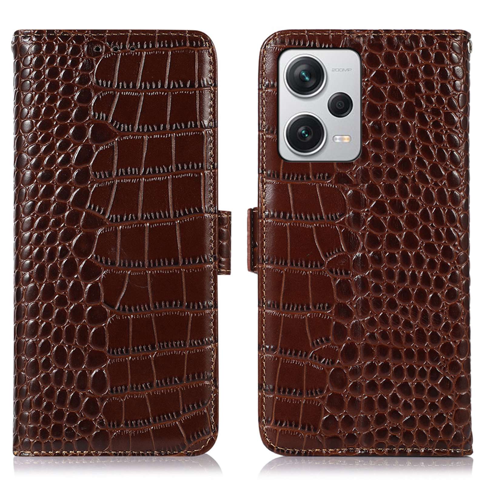 RFID Blocking Phone Cover For Xiaomi Redmi Note 12 Pro+ 5G, Crocodile Texture Genuine Cowhide Leather Phone Case Wallet Stand