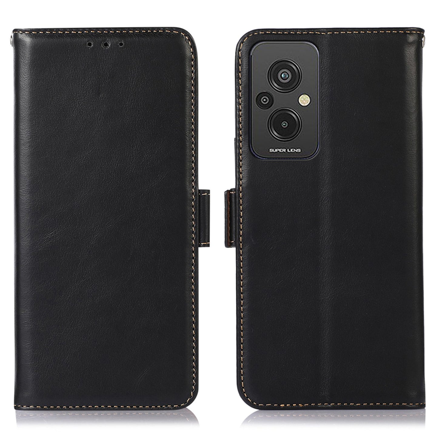 RFID Blocking Phone Case for Xiaomi Redmi 11 Prime 4G, Wallet Stand Magnetic Closure Crazy Horse Texture Genuine Cowhide Leather Anti-scratch Flip Cover