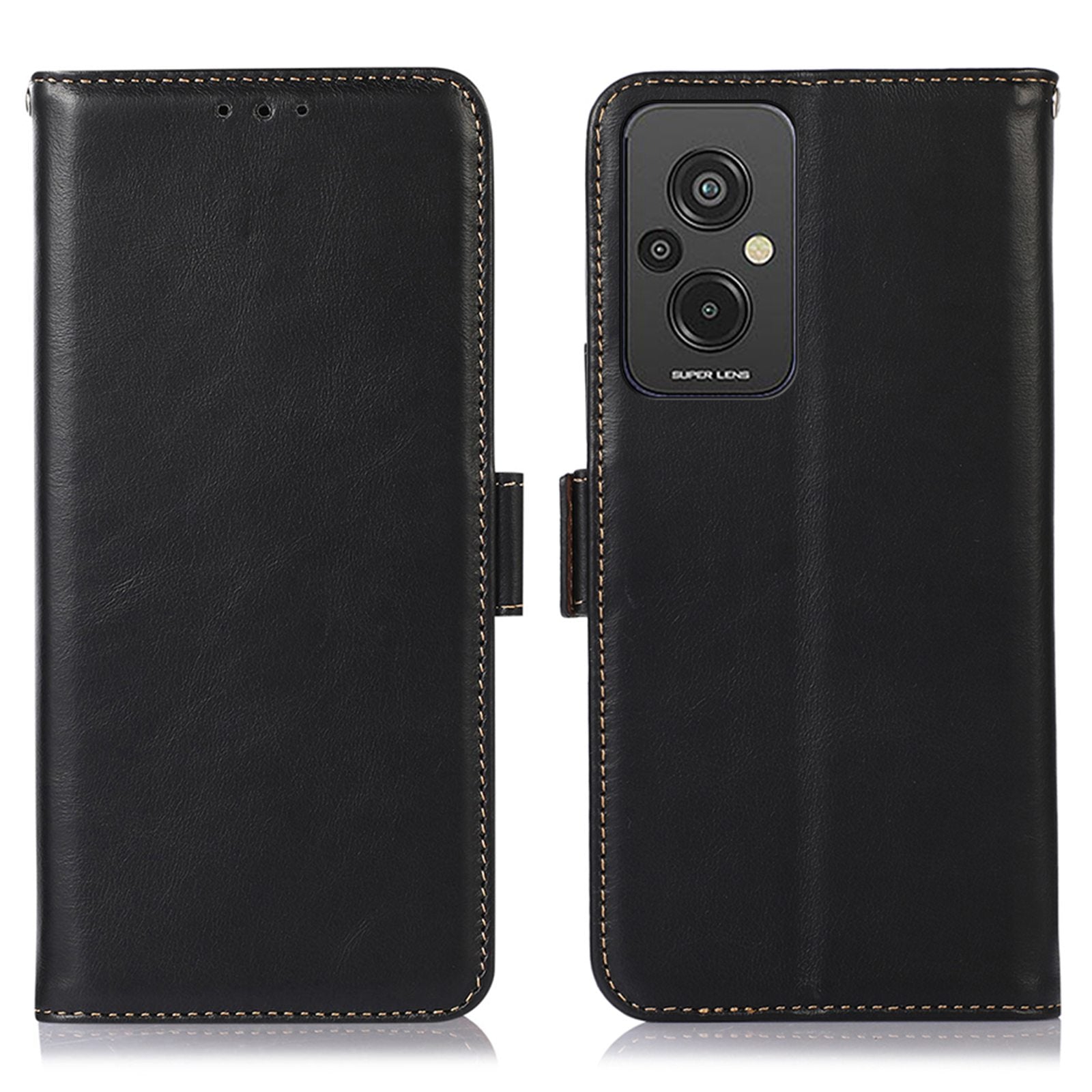 RFID Blocking Phone Case for Xiaomi Redmi 11 Prime 4G, Wallet Stand Magnetic Closure Crazy Horse Texture Genuine Cowhide Leather Anti-scratch Flip Cover