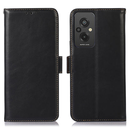 RFID Blocking Phone Case for Xiaomi Redmi 11 Prime 4G, Wallet Stand Magnetic Closure Crazy Horse Texture Genuine Cowhide Leather Anti-scratch Flip Cover