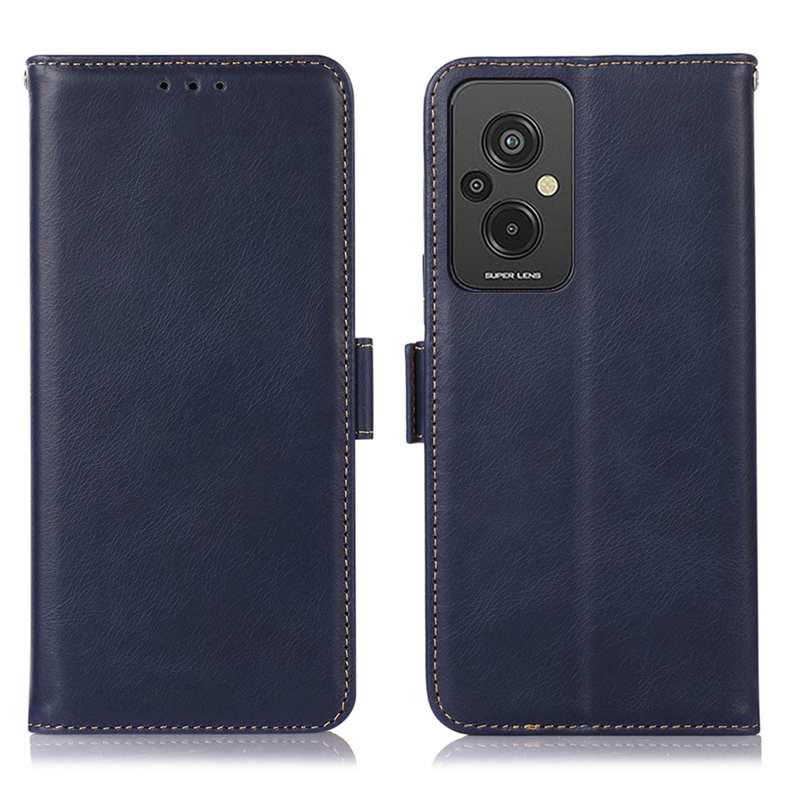 RFID Blocking Phone Case for Xiaomi Redmi 11 Prime 4G, Wallet Stand Magnetic Closure Crazy Horse Texture Genuine Cowhide Leather Anti-scratch Flip Cover