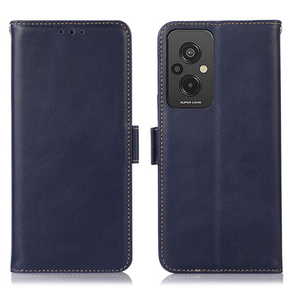 RFID Blocking Phone Case for Xiaomi Redmi 11 Prime 4G, Wallet Stand Magnetic Closure Crazy Horse Texture Genuine Cowhide Leather Anti-scratch Flip Cover