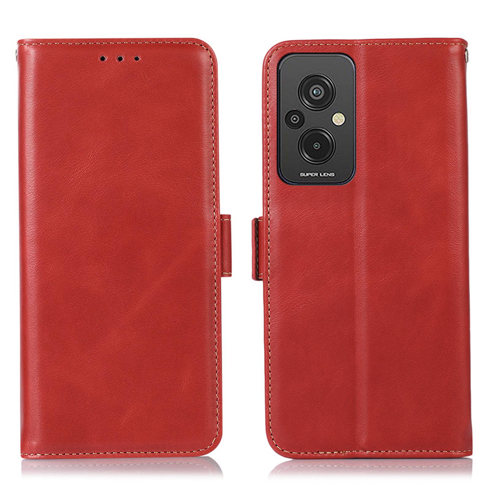 RFID Blocking Phone Case for Xiaomi Redmi 11 Prime 4G, Wallet Stand Magnetic Closure Crazy Horse Texture Genuine Cowhide Leather Anti-scratch Flip Cover