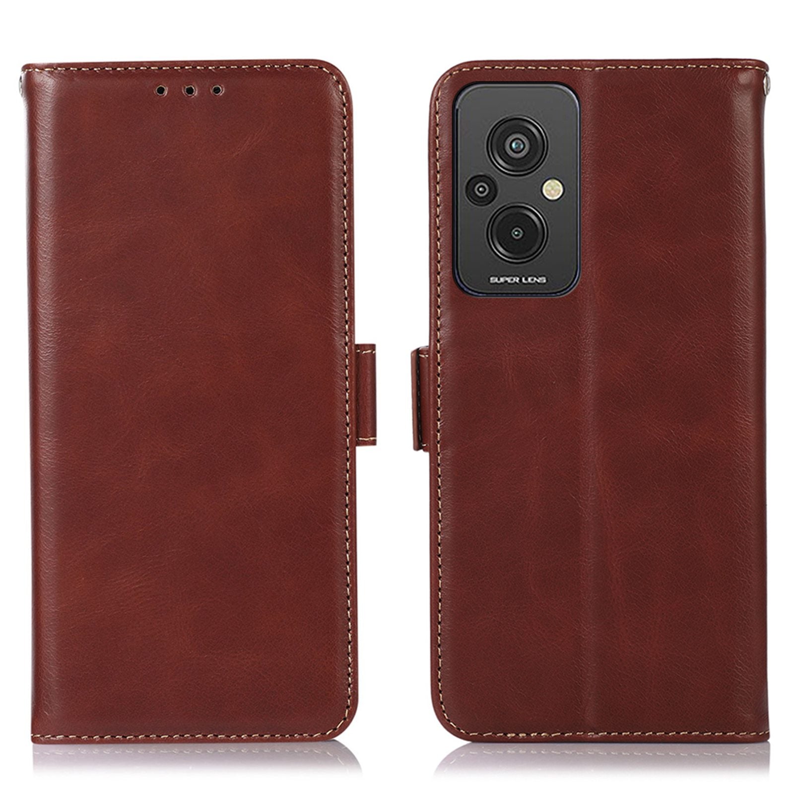 RFID Blocking Phone Case for Xiaomi Redmi 11 Prime 4G, Wallet Stand Magnetic Closure Crazy Horse Texture Genuine Cowhide Leather Anti-scratch Flip Cover