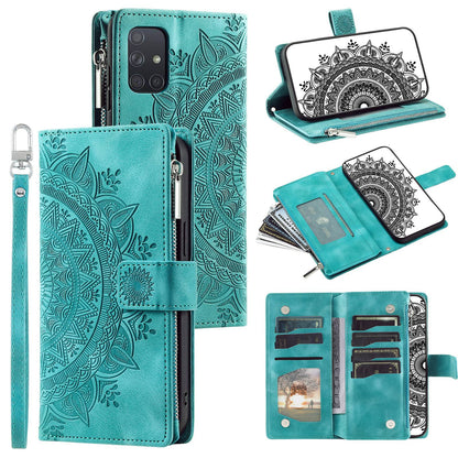 For Samsung Galaxy A51 4G SM-A515 PU Leather Phone Case Mandala Flower Imprinted Shockproof Cover Magnetic Clasp Multi Card Slot Phone Shell with Zippered Wallet / Strap