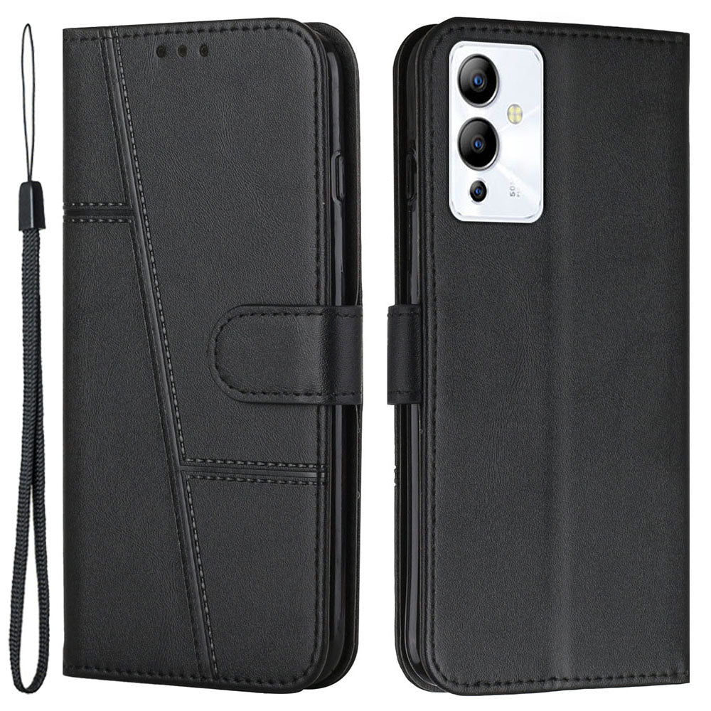 For Infinix Note 12i Stitching PU Leather Phone Cover Wallet Foldable Stand Full Protection Folio Flip Smartphone Case with Strap