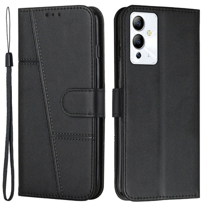 For Infinix Note 12i Stitching PU Leather Phone Cover Wallet Foldable Stand Full Protection Folio Flip Smartphone Case with Strap