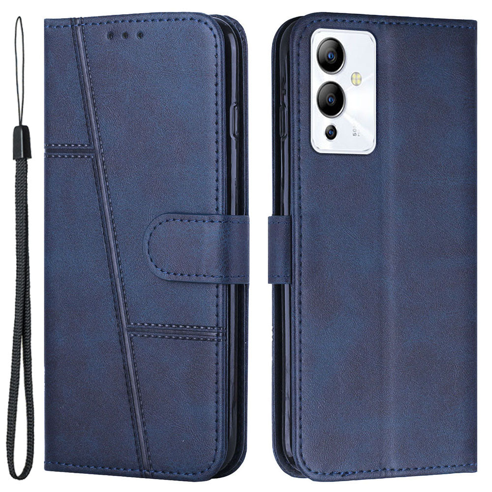 For Infinix Note 12i Stitching PU Leather Phone Cover Wallet Foldable Stand Full Protection Folio Flip Smartphone Case with Strap
