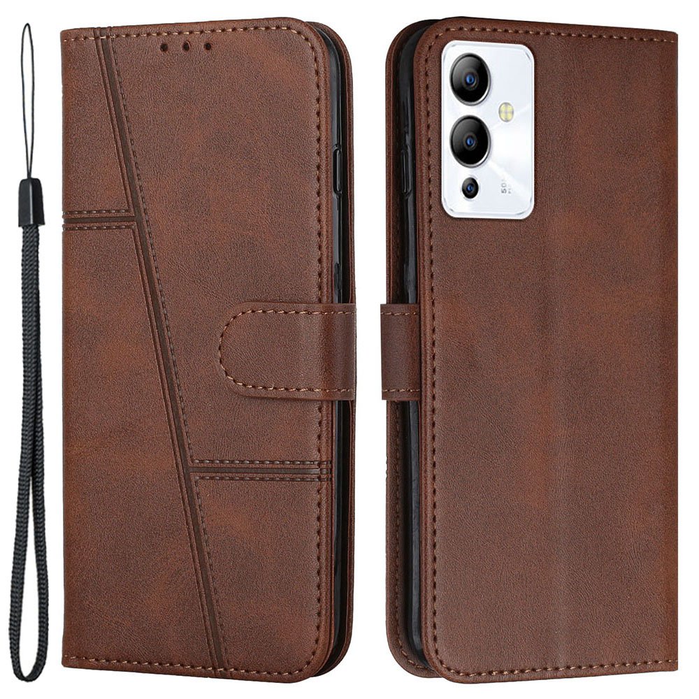 For Infinix Note 12i Stitching PU Leather Phone Cover Wallet Foldable Stand Full Protection Folio Flip Smartphone Case with Strap